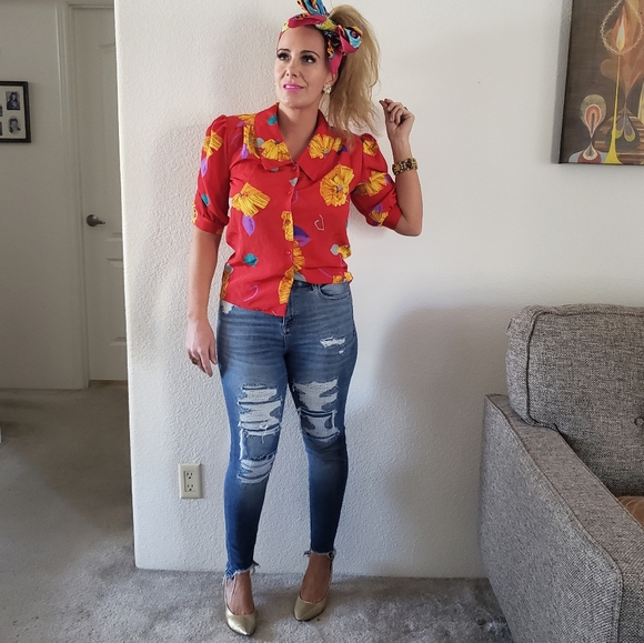 Vintage 80s cute floral blouse - Picture 4 of 5